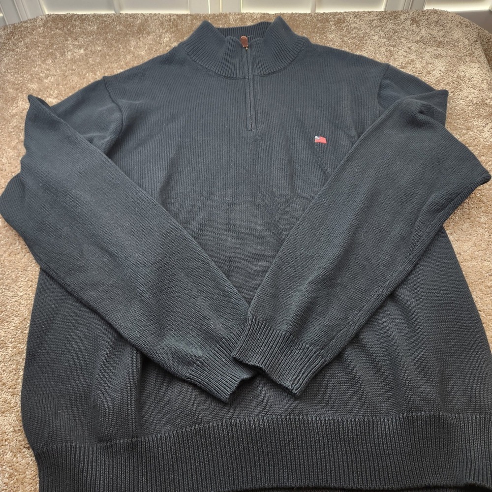 Polo Jeans Co Ralph Lauren Mens XXL Black Cotton Quarter Zip Flag Logo Sweater